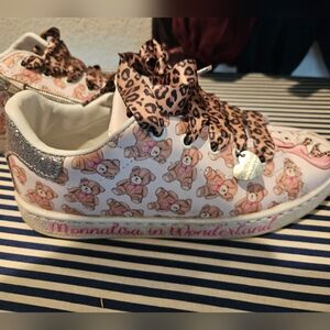MONNALISA X Disney Teddy Bear Alice in Wonderland Sneakers with Leopard Shoelace